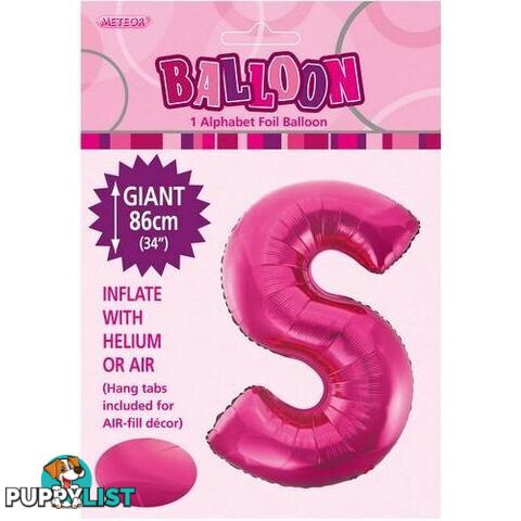 Hot Pink S Alphabet Foil Balloon 86cm (34) - 9311965431480