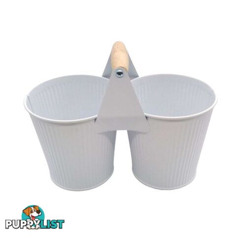 Double Bucket with Handle White 25.5x13x14cm High - 800588