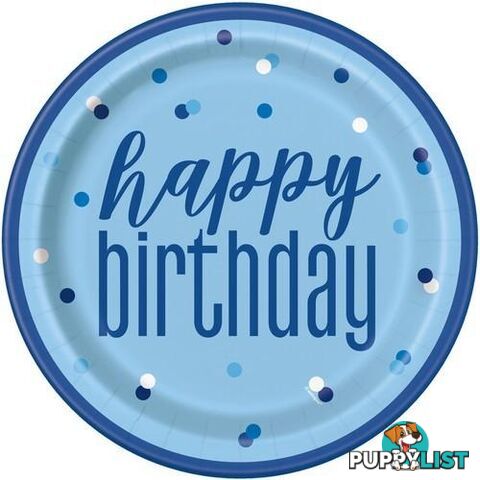 Blue Happy Birthday 8 x 23cm (9) Paper Plates - 011179835973