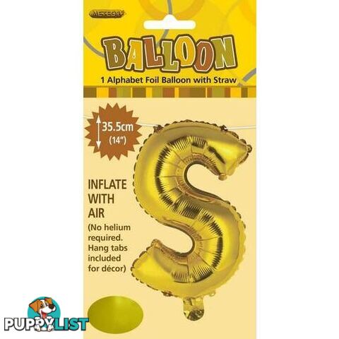 Gold S Alphabet Foil Balloon 35cm (14) - 9311965446682