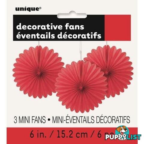 3 Decorative Fans Ruby Red 15cm (6) - 011179632558