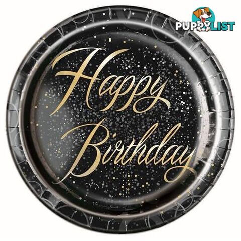 Glitz Gold Happy Birthday 8 x 23cm (9) Foil Stamped Paper Plates - 011179574957