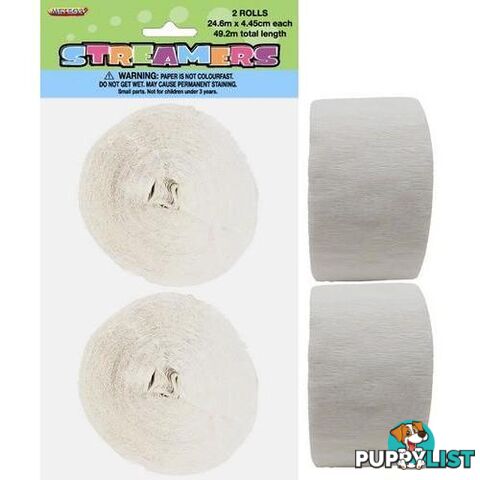 Crepe Streamers Bright White 2 x 24m (81ft) - 9311965630784