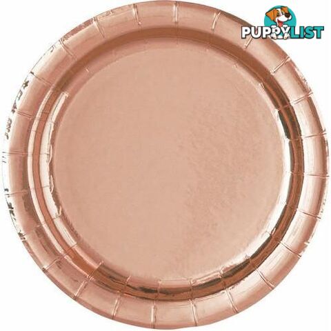 Rose Gold 8 x 23cm (9) Round Paper Plates - 011179534753