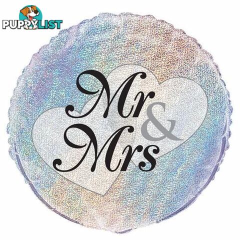 Mr & Mrs 45cm (18) Foil Prismatic Balloons Packaged - 011179555239