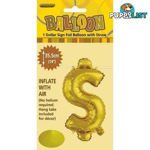 Gold $ Alphabet Foil Balloon 35cm (14) - 9311965446781