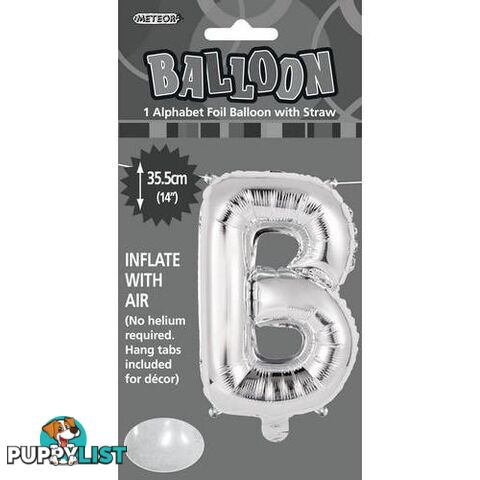 Silver B Alphabet Foil Balloon 35cm (14) - 9311965446811