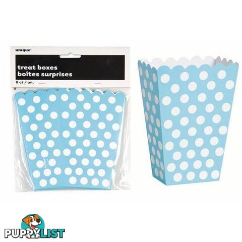 Dots Powder Blue 8 Treat Boxes 14cm H x 10cm W x 6cm D (5.5 x 4 x 2.4) - 011179592999