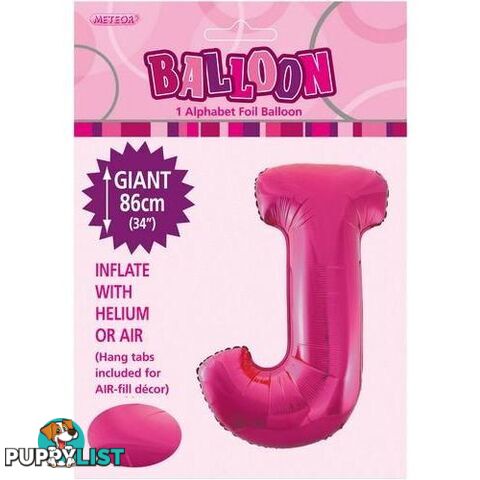 Hot Pink J Alphabet Foil Balloon 86cm (34) - 9311965431398