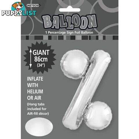 Silver % Alphabet Foil Balloon 86cm (34) - 9311965429548