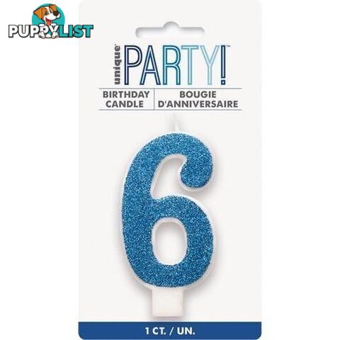 Numeral Candle 6 - Glitter Blue - 011179842667