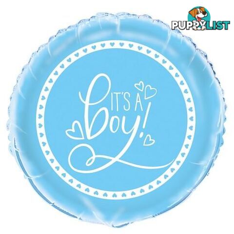 Baby Shower Hearts Blue Its A Boy 45cm (18) Foil Balloon Packaged - 011179733972