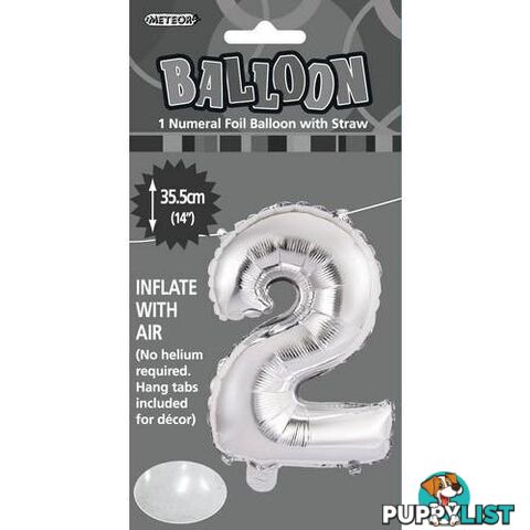 Silver 2 Numeral Foil Balloon 35cm (14) - 9311965428824