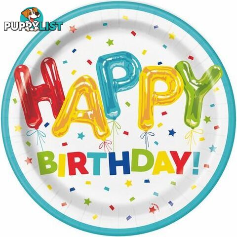 Happy Balloon 8 x 23cm (9) Paper Plates - 011179731053