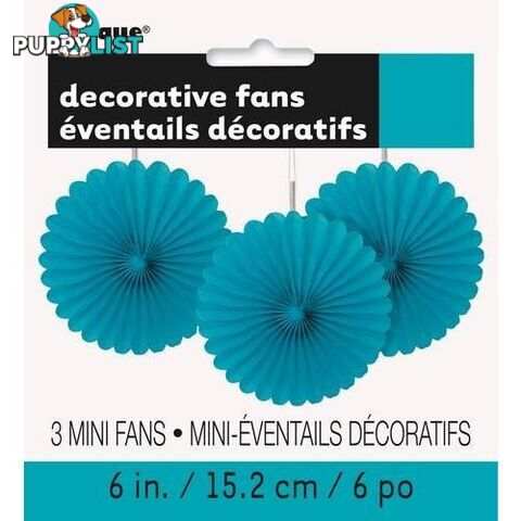 3 Decorative Fans Caribbean Teal 15cm (6) - 011179632534