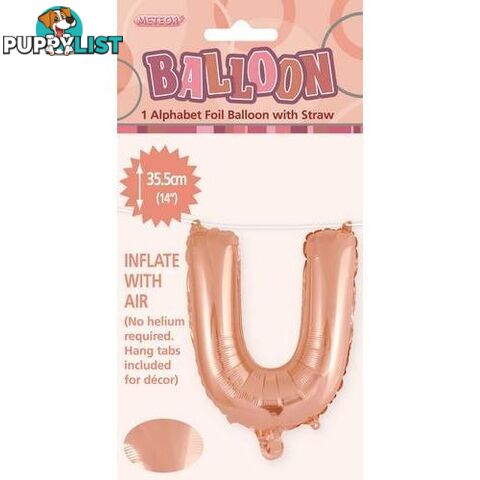 Rose Gold U Alphabet Foil Balloon 35cm (14) - 9311965447702