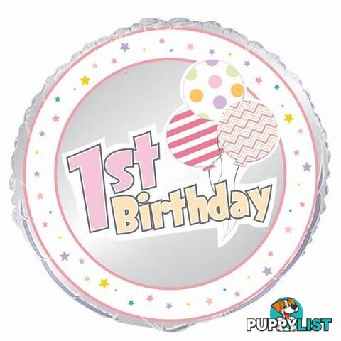 1st Birthday Girl 45cm (18) Foil Balloon Packaged - 011179566853