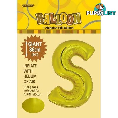 Gold S Alphabet Foil Balloon 86cm (34) - 9311965431787