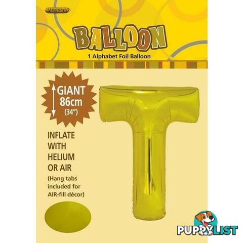 Gold T Alphabet Foil Balloon 86cm (34) - 9311965431794