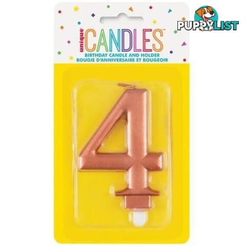 Numeral Candle 4 - Metallic Rose Gold - 011179196241