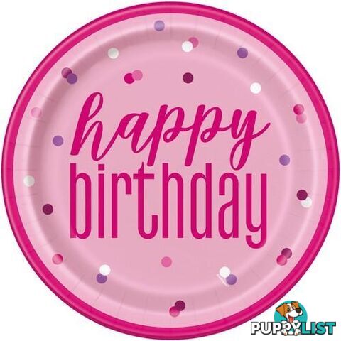 Pink Happy Birthday 8 x 23cm (9) Paper Plates - 011179836079