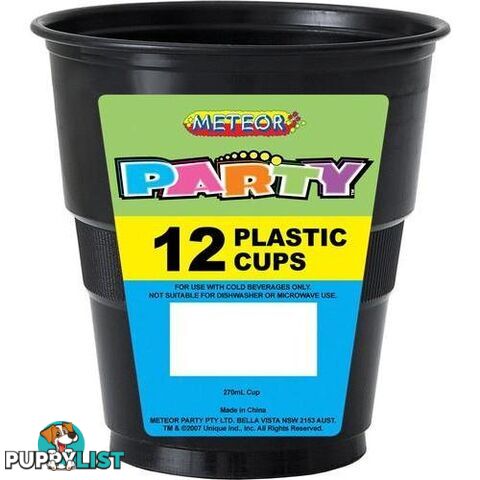 Midnight Black 12 x 270ml (9oz) Plastic Cups - 9311965320852