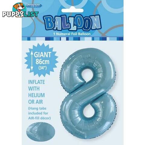 Powder Blue 8 Numeral Foil Balloon 86cm (34) - 9311965506683