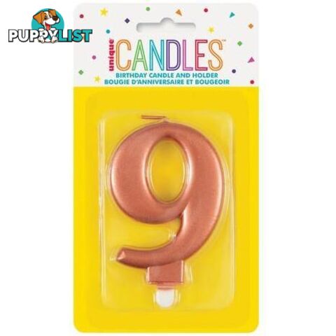 Numeral Candle 9 - Metallic Rose Gold - 011179196296