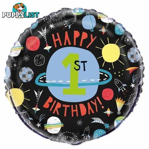 Outer Space Happy 1st Birthday 45cm (18) Foil Balloon Packaged - 011179732777