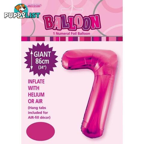 Hot Pink 7 Numeral Foil Balloon 86cm (34) - 9311965483274