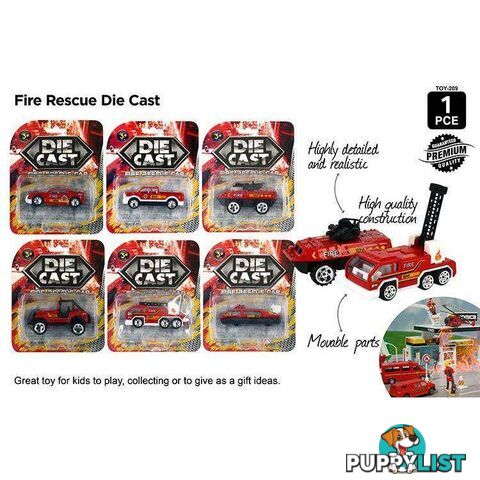 Diecast Fire Rescue Cars 6 Asstd - 9315892260090