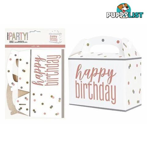 6 Large Party Boxes 16cm x 12cm x 9cm (6.2 x 4.7 x 3.5) - Rose Gold - 011179849420