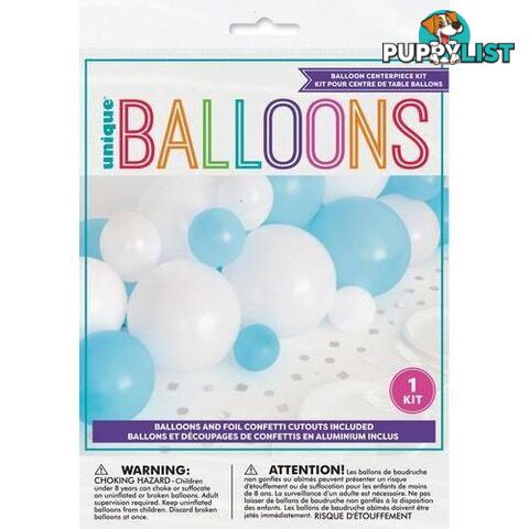 Balloon Centrepiece Kit - Blue & White - Kit Includes 20 Balloons & 20 Foil Cutouts - 011179749508