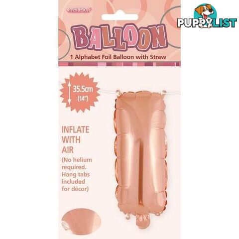 Rose Gold I Alphabet Foil Balloon 35cm (14) - 9311965447580