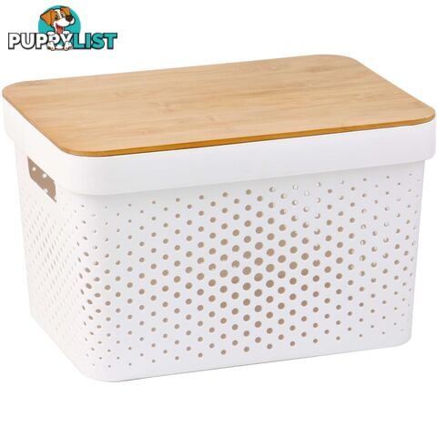 Infinity Plastic Storage Basket with Bamboo Lid - 15L White - 800121