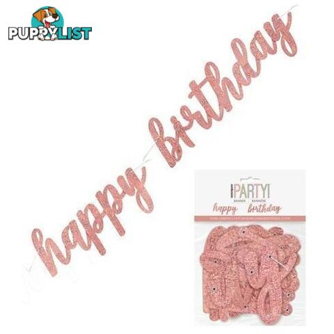 Happy Birthday Prismatic Rose Gold Foil Script Jointed Banner 83.8cm (2.75) - 011179848331