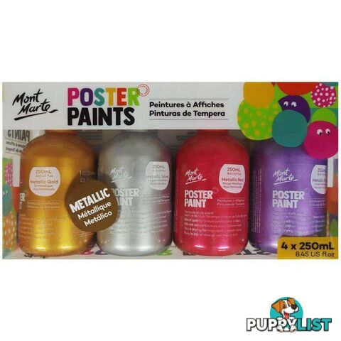 Mont Marte Poster Paint Metallic 250ml 4pcs - 9328577020773