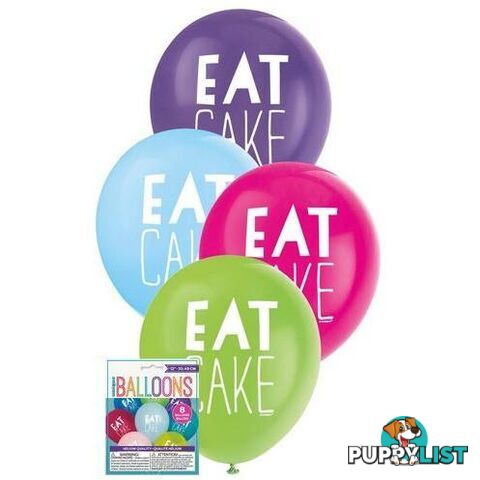 Eat Cake 8 x 30cm (12) Balloons - Assorted Colours - 011179549146