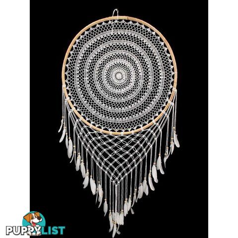 Rattan White Crochet Dream Catcher 80cm - 9319844586115