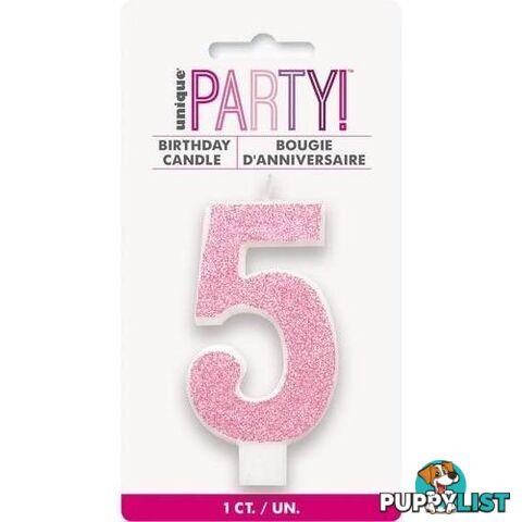 Numeral Candle 5 - Glitter Pink - 011179842551