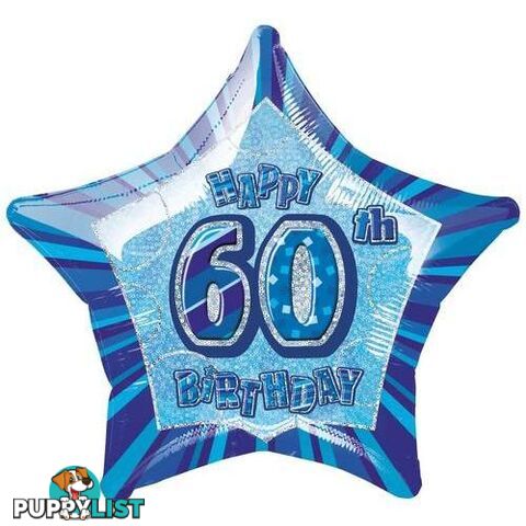 Glitz Blue 60th Birthday Star 50cm (20) Foil Balloon Packaged - 011179551354