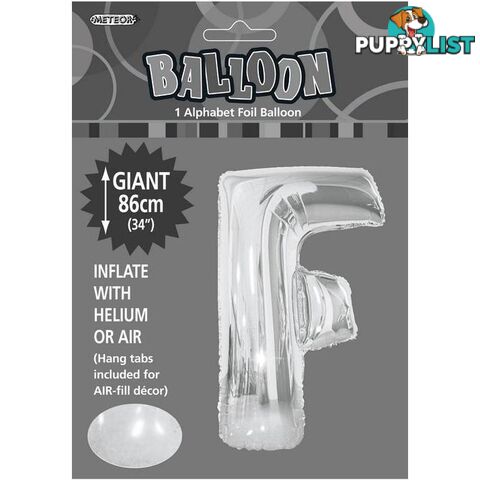 Silver F Alphabet Foil Balloon 86cm (34) - 9311965483458