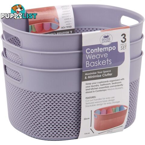 Contempo Plastic Storage Weave Baskets - 3 Pack Purple - 800114