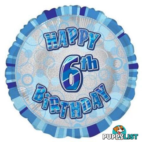 Glitz Blue 6th Birthday Round 45cm (18) Foil Balloon Packaged - 011179556502