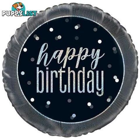 Black And Silver Happy Birthday 45cm (18) Foil Prismatic Balloon Packaged - 011179833405