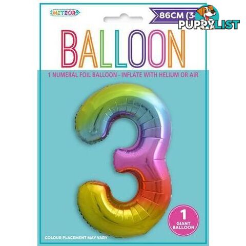 Rainbow 3 Numeral Foil Balloon 86cm (34) - 9311965448235