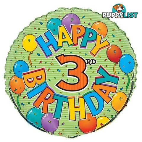 3rd Birthday 45cm (18) Foil Balloon Packaged - 011179532032