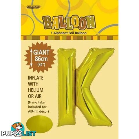 Gold K Alphabet Foil Balloon 86cm (34) - 9311965431701