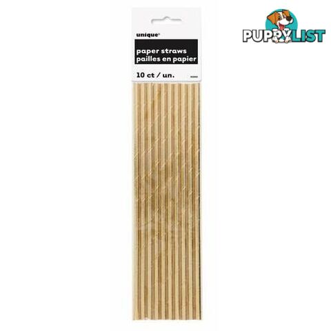 Gold Foil 10 Paper Straws - 011179629015