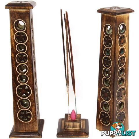 Star Sheesham Wood Tower Incense Holder 30cm - 9319844592901